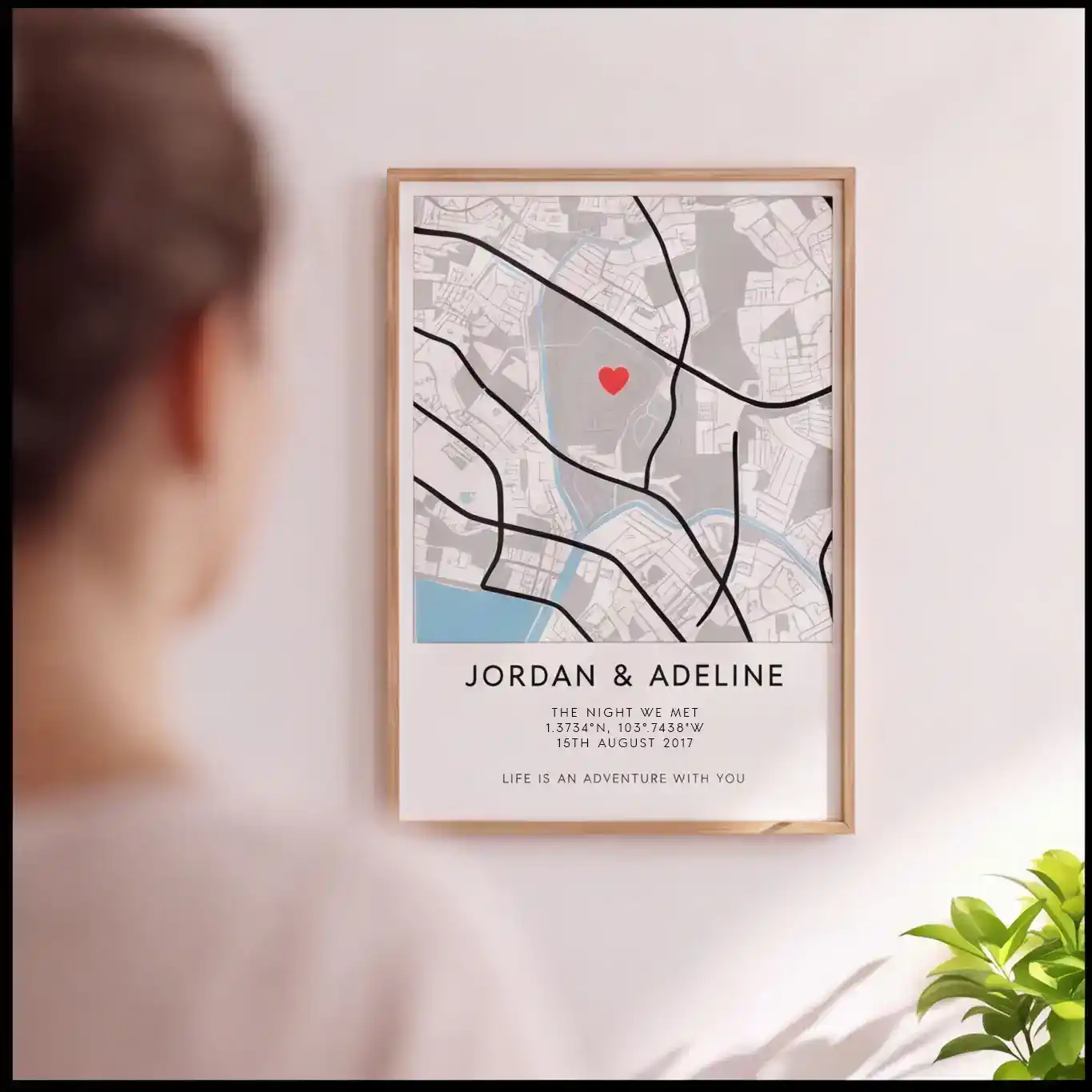 Personalised Location Map Print, Custom Names Date, Engagement Wedding Gift for Her