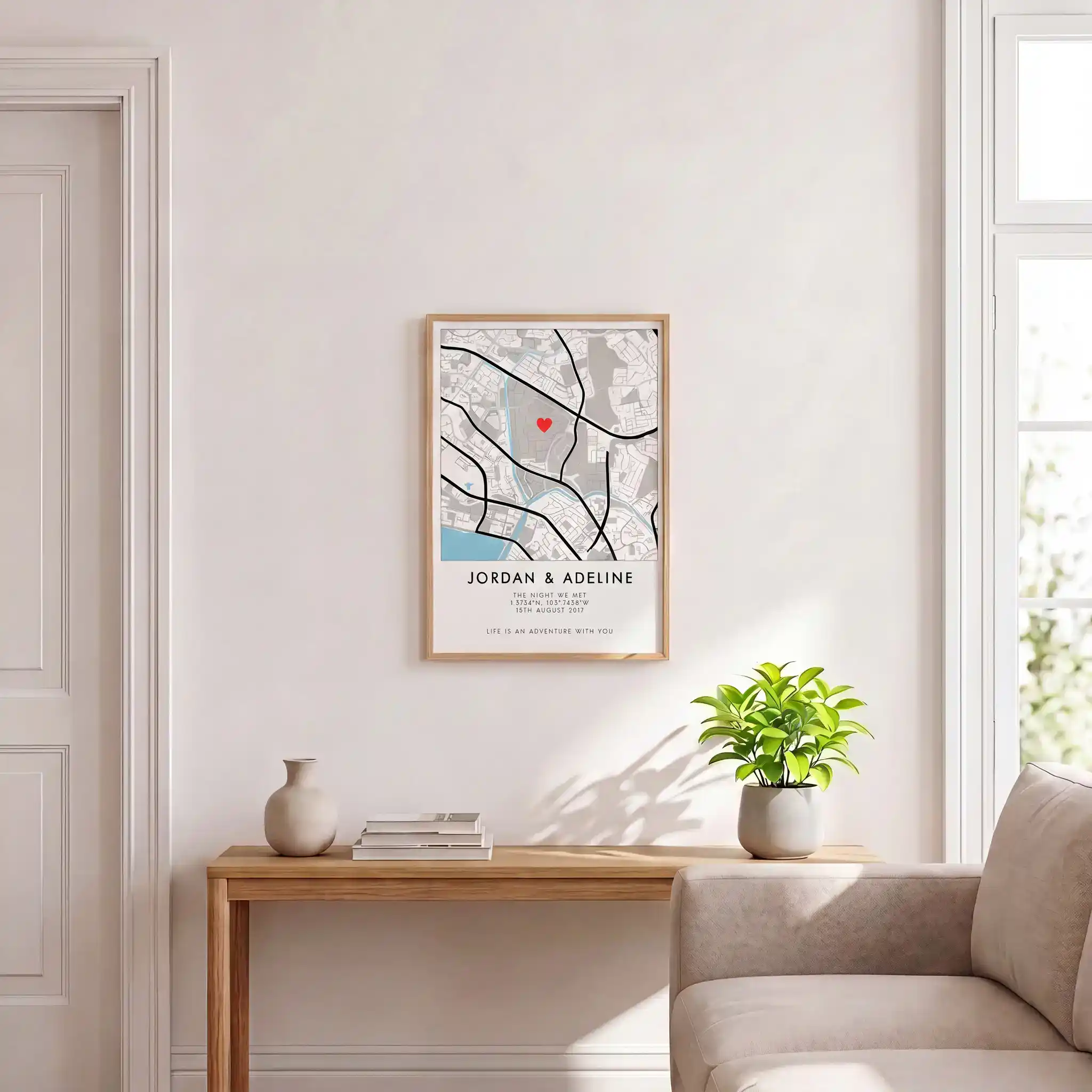 Personalised Location Map Print, Custom Names Date, Engagement Wedding Gift for Her - Image 3