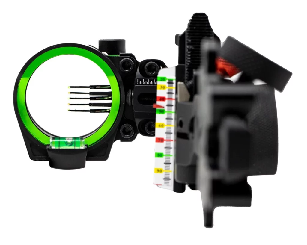 Multiple pin bow sight with 5 Pins.