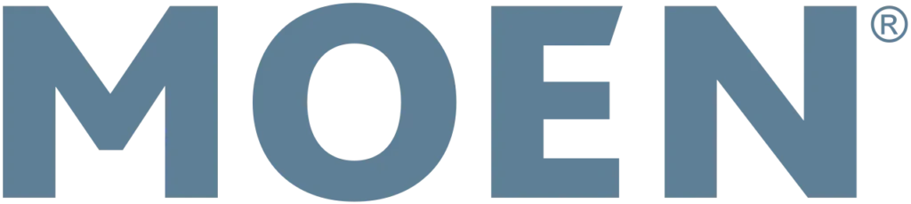 Moen logo in bold blue-gray letters on a transparent background, reflecting trusted service, honest pricing, and reliable technicians.