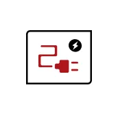 A red electrical plug and lightning bolt on a white circle with black border, symbolizing Bell Brothers’ trusted, upfront service guarantee.