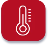 White thermometer icon on red, symbolizing reliable system checks backed by our No Surprise Guarantee and trusted NCAL technicians.