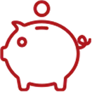 Red outline drawing of a piggy bank with a coin, reflecting Bell Brothers’ No Surprise Guarantee and trusted service in NorCal.