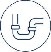 A blue outline of a U-shaped plumbing pipe symbolizes Bell Brothers’ trusted service, No Surprise Guarantee, and upfront pricing.