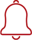 Red bell icon outline on a transparent background, symbolizing trusted alerts with upfront pricing and No Surprise Guarantee by Bell Brothers.