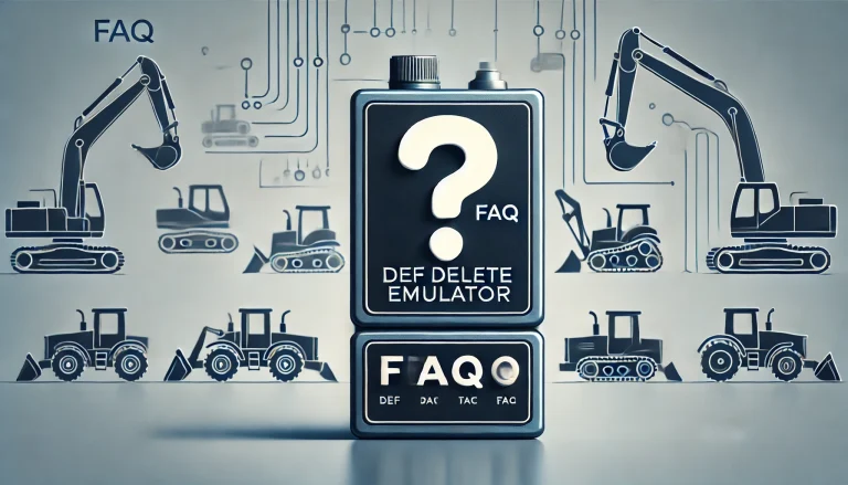 FAQ about DEF Delete Emulators with question mark overlay and machinery background