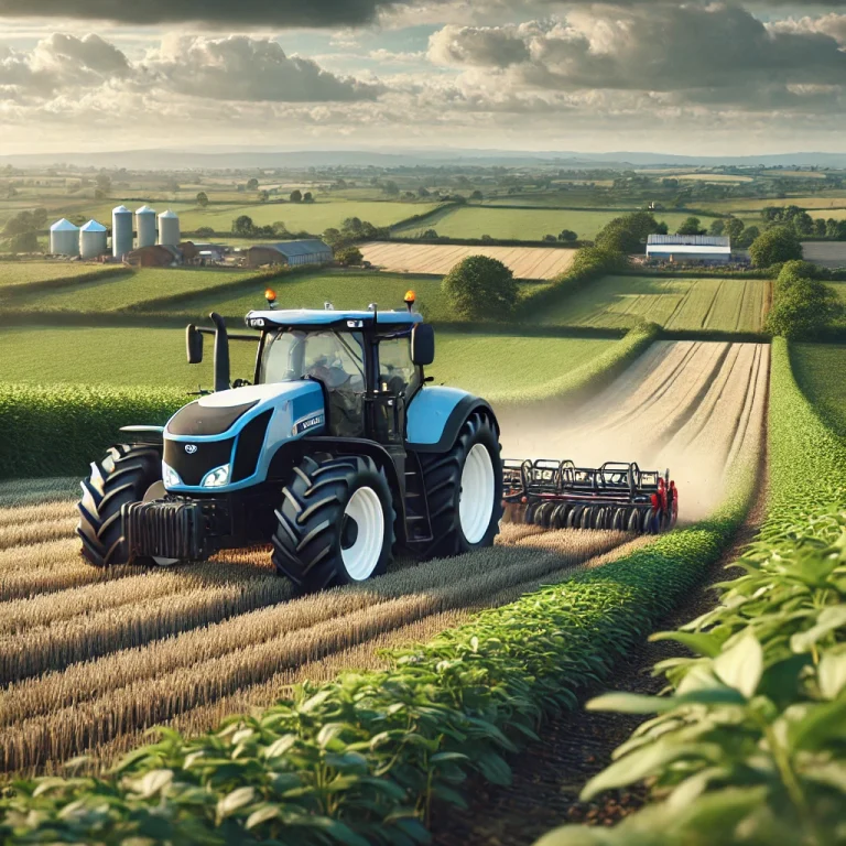 Modern tractor working in a UK farm field, representing DEF delete solutions for agricultural equipment