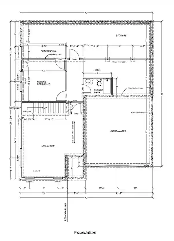 Detailed floor plan of a custom home by BuildWest with bedrooms, living room, and storage.
