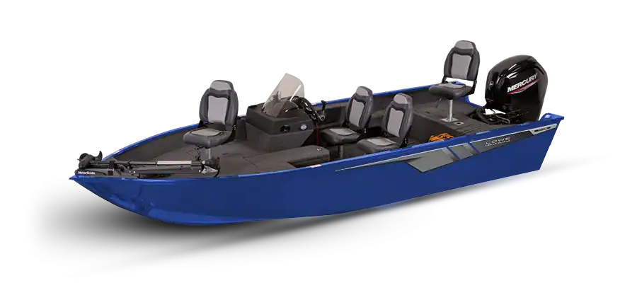 Blue Lowe Boats 1775 Side Console with outboard motor.