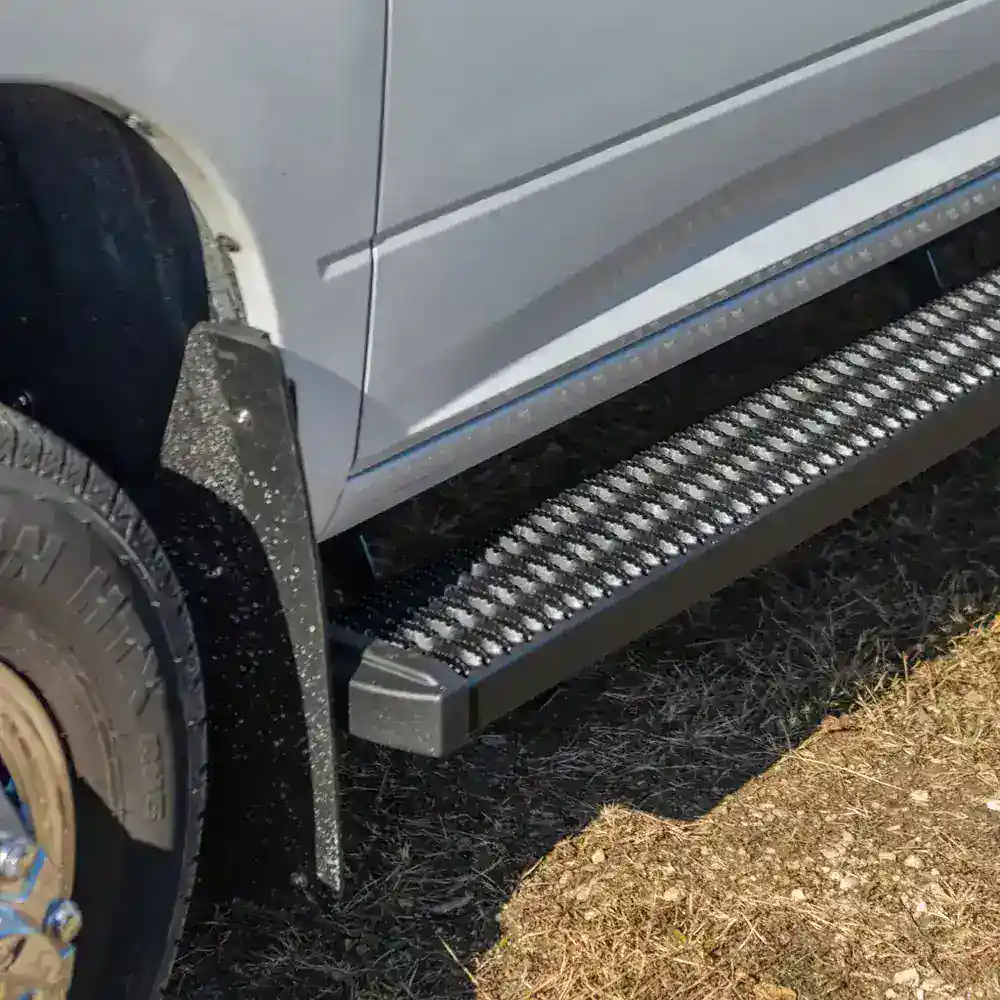 Durable truck side steps for easy access and safety.