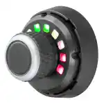 Close-up of a digital control knob with LED indicator lights, used for adjusting workout settings in a sports center.