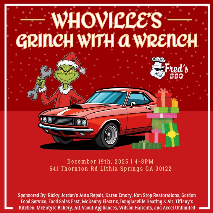 Whoville's Grinch with a Wrench event at Fred's Bar B-Q House in Lithia Springs, GA on December 19, 2025