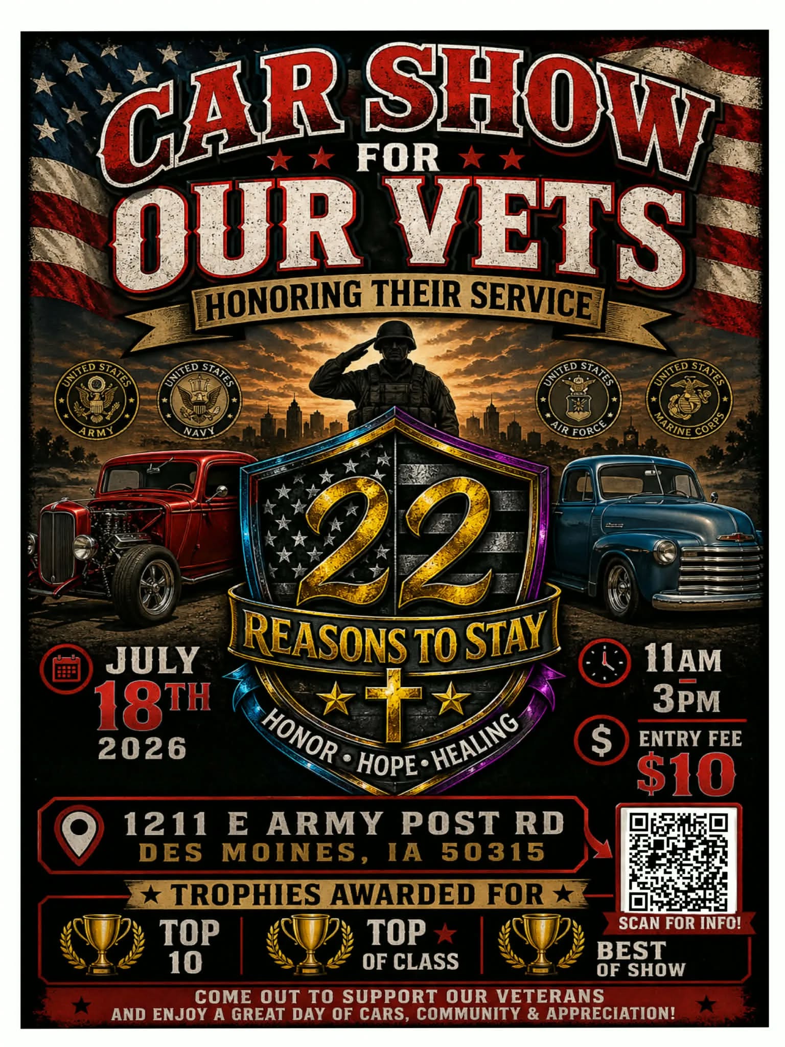 Car Show For Our Vets event at 1211 E Army Post Rd in Des Moines, IA on July 18, 2026