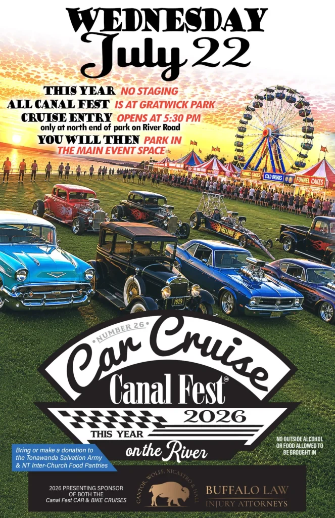 Canal Fest Car Cruise event at Gratwick Park in North Tonawanda, NY on July 22, 2026