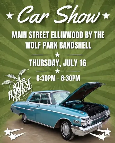 Ellinwood Main Street Car Show event at Wolf Park Bandshell in Ellinwood, KS on July 16, 2026
