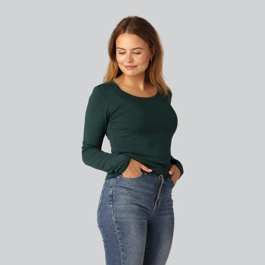 Bambus langærmet t-shirt grøn damer Bambus langærmet t-shirt grøn damer