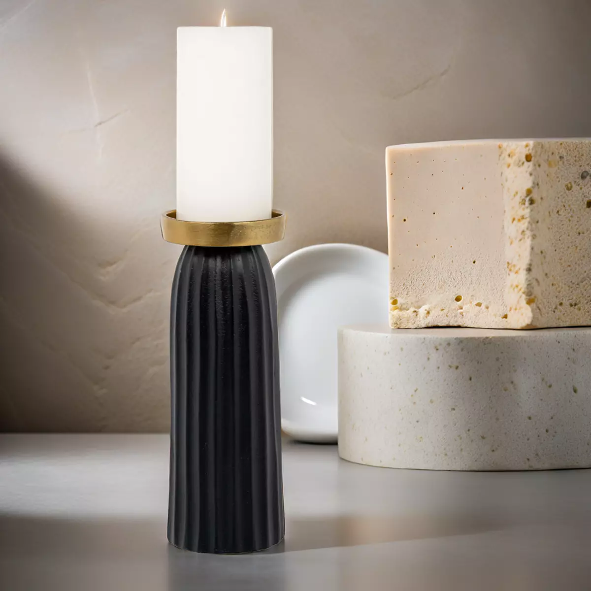 Black and Gold Candle Holder Large