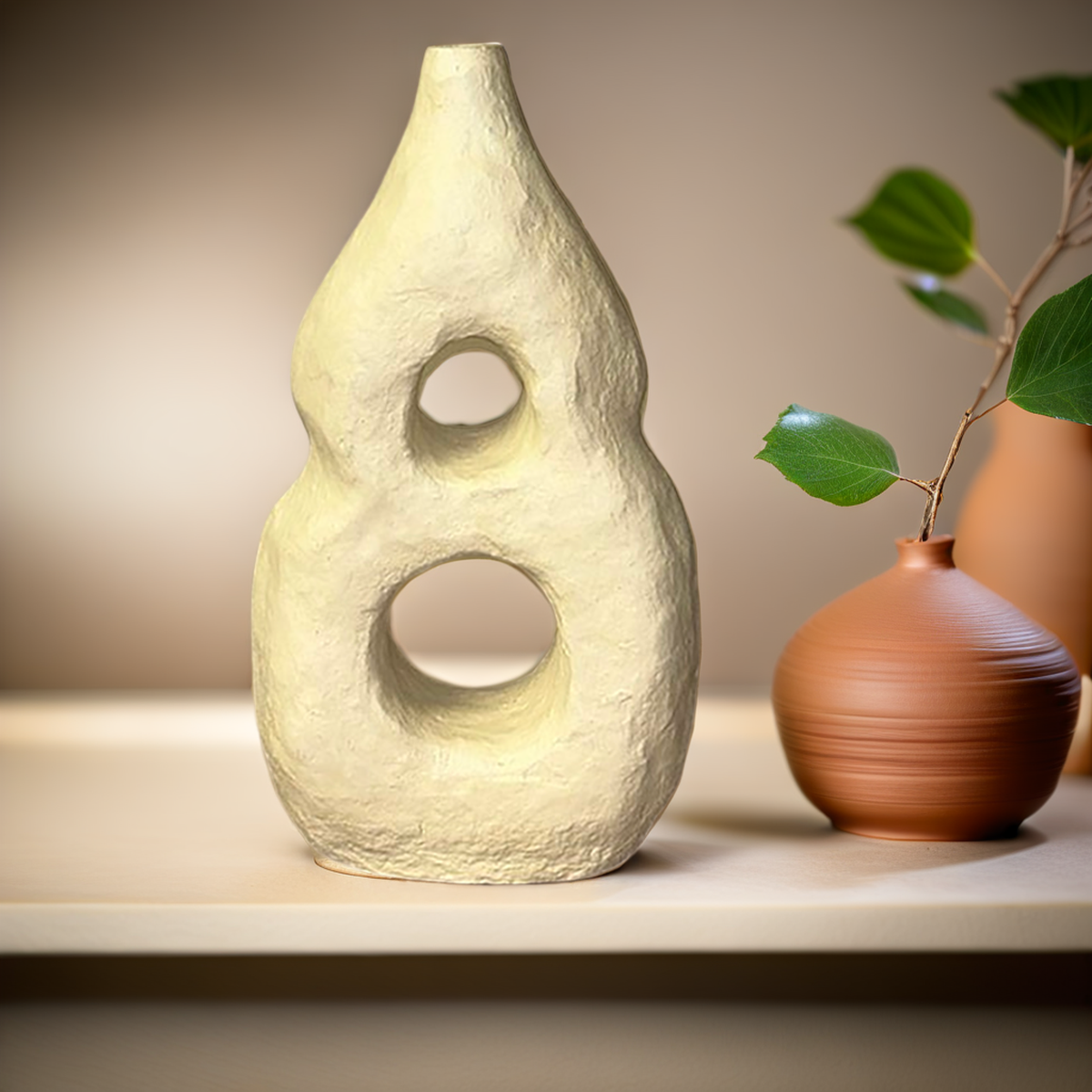 Natural Figure Eight Paper Mache Vase