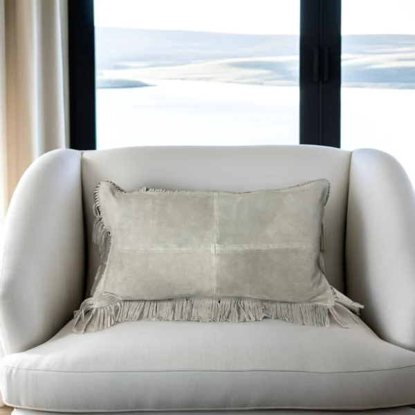 Bone Fringe Suede Lumbar Pillow