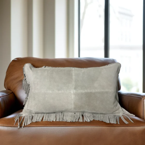 Bone Fringe Suede Lumbar Pillow