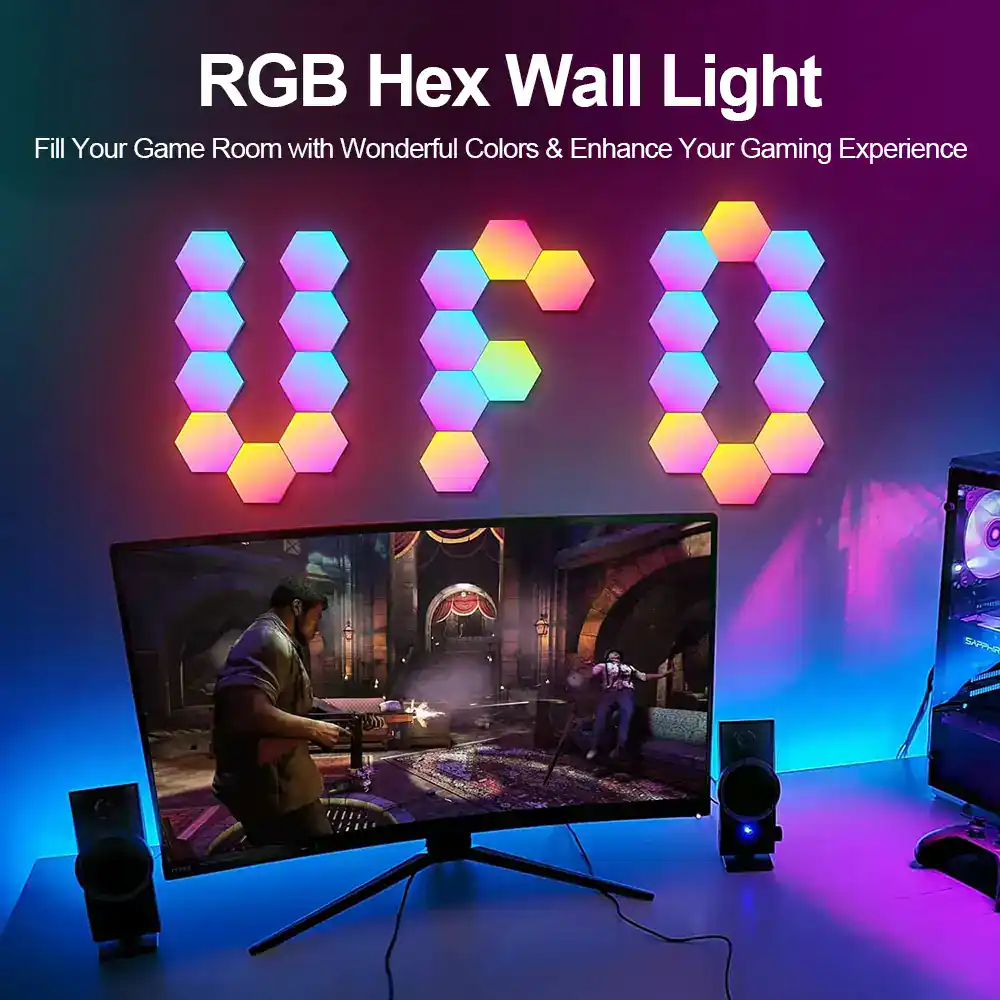 ⁦HexaBeat - פאנלי תאורה מודולריים לקיר עם סנכרון מוזיקה⁩ – תמונה ⁦2⁩