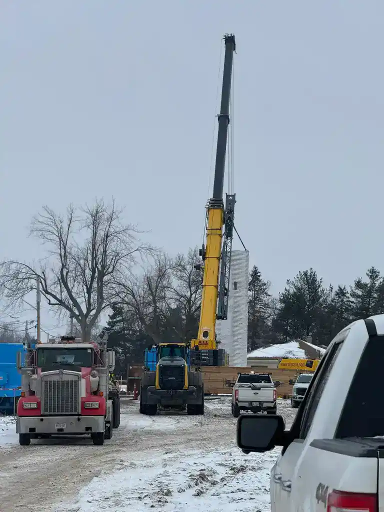 Construction of transmission lines with crane equipment in Ohio.