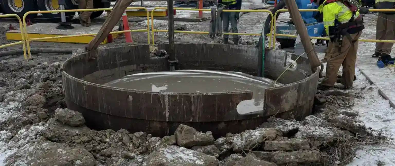 Concrete foundation for direct embedment and CMP installation.