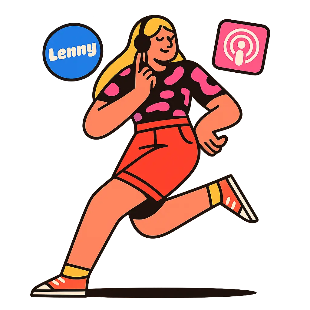 Lenny.fm cartoon woman running, wearing headphones