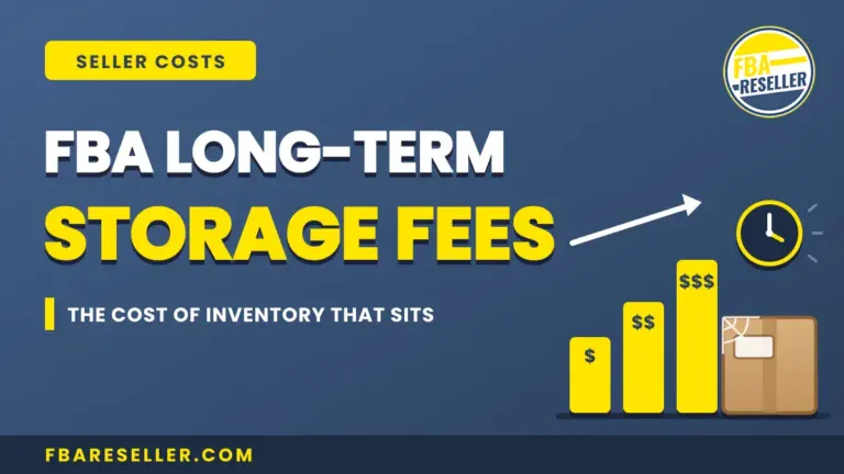 Graph with rising yellow bars labeled with dollar signs, a clock, and boxes, illustrating increasing Amazon storage fees and inventory costs due to aged inventory Amazon sellers need to manage through effective inventory management FBA.