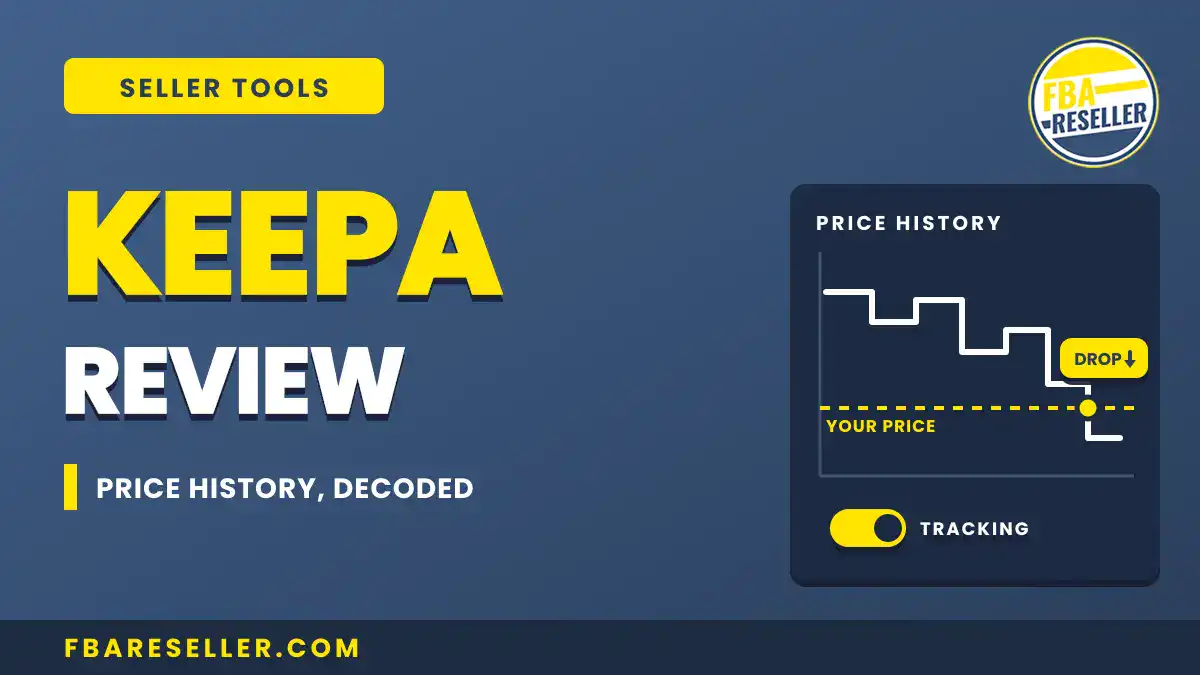 Keepa review ad for FBA resellers showing price history chart, tracking switch, and the phrase "Price history, decoded" on a blue background. Effortlessly monitor marketplace trends with this powerful amazon price monitoring tool—seamlessly integrated with the Keepa Chrome extension and trusted as a reliable price history tracker.