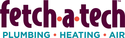 Fetch‑A‑Tech logo featuring friendly burgundy and orange lettering, with “Plumbing • Heating • Air” in welcoming blue and gray beneath—proudly serving the Las Vegas community with honest, family-owned service focused on your comfort and peace of mind.
