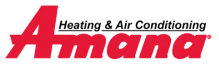 The Amana logo in bold red lettering, with the slogan "Heating & Air Conditioning" in smaller black text above. As a proud family-owned business serving Las Vegas, Fetch‑A‑Tech partners with trusted brands like Amana to provide comfortable, reliable service you can count on.