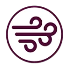 A welcoming dark purple air symbol, featuring three gentle curves, sits inside a white circle with a purple border. This image represents Fetch‑A‑Tech’s trusted and friendly HVAC services for families in Las Vegas, dedicated to keeping your home comfortable year-round.