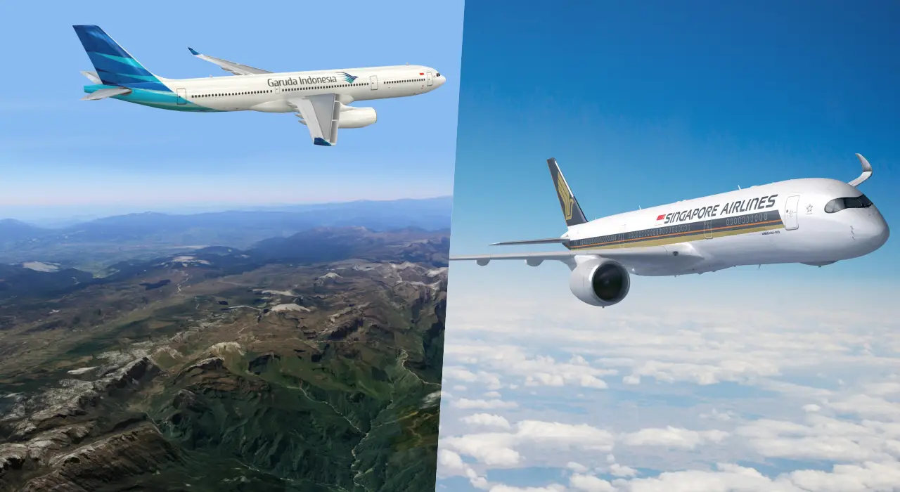 Aircrafts of Garuda Indonesia (GA) and Singapore Airlines (SIA) on air