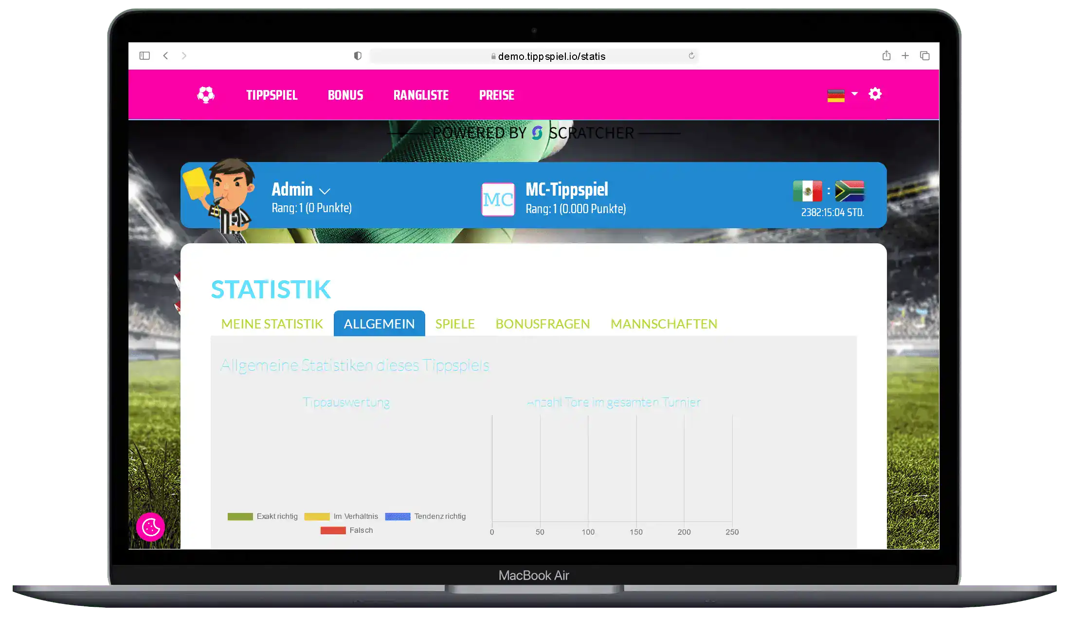 Benutzer erstellt ein Tippspiel für die WM mit unserem Online-Tool.