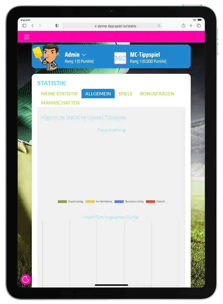 Benutzer erstellt ein Tippspiel für die WM oder EM auf einem Tablet.
