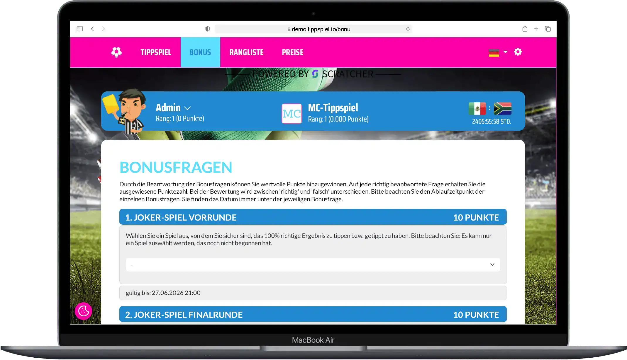 Interne Plattform zum Erstellen von Fussball Tippspielen für WM und EM Turniere.