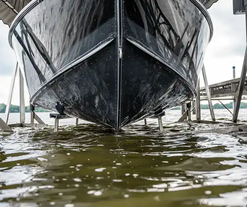 High-quality yacht dock at Hall's Sport Center marina with water reflection and modern infrastructure.