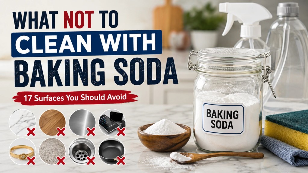 What not to clean with baking soda including marble wood aluminum electronics and delicate surfaces