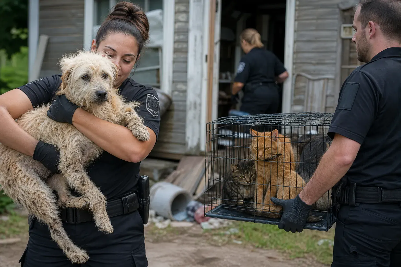 Veterinarian examining rescued animal for trauma and rehabilitation
