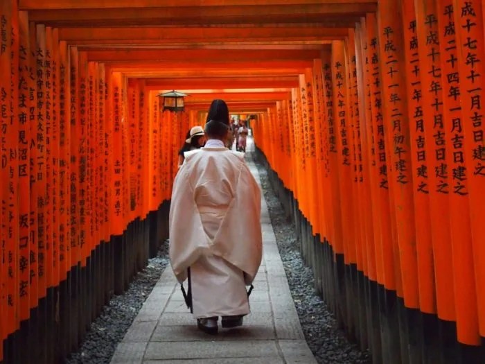 Corredor de torii rojos en Fushimi Inari