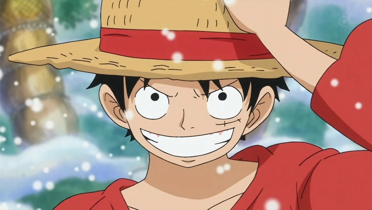 Monkey D. Luffy levantando su sombrero de paja