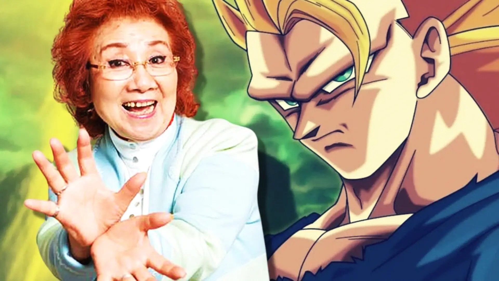 Masako Nozawa en un estudio de grabación interpretando la voz de Goku