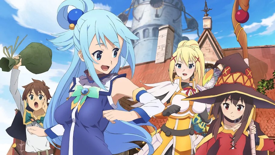 KonoSuba: “Kazuma, Aqua, Megumin y Darkness posan en medio de su caos habitual