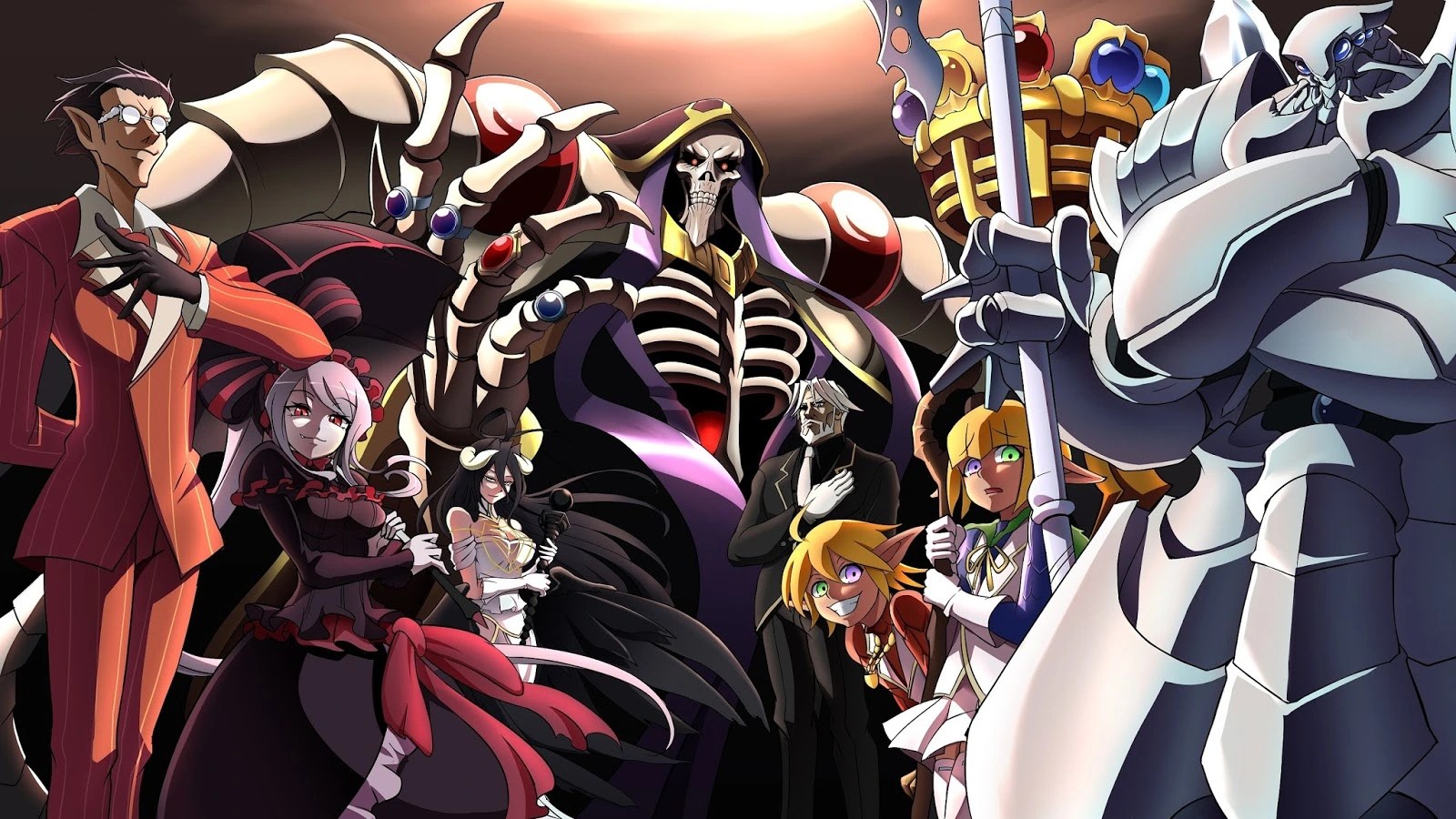Overlord: “Ainz Ooal Gown en su trono rodeado de los Guardianes de Nazarick