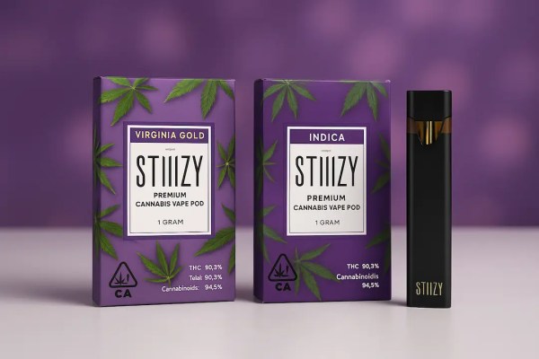 Hero photo of Stiiizy Carts 2025 featuring premium cannabis vape pods and sleek device with purple packaging. Authentic, lab-tested, and available now at Moonrock Online Shop
