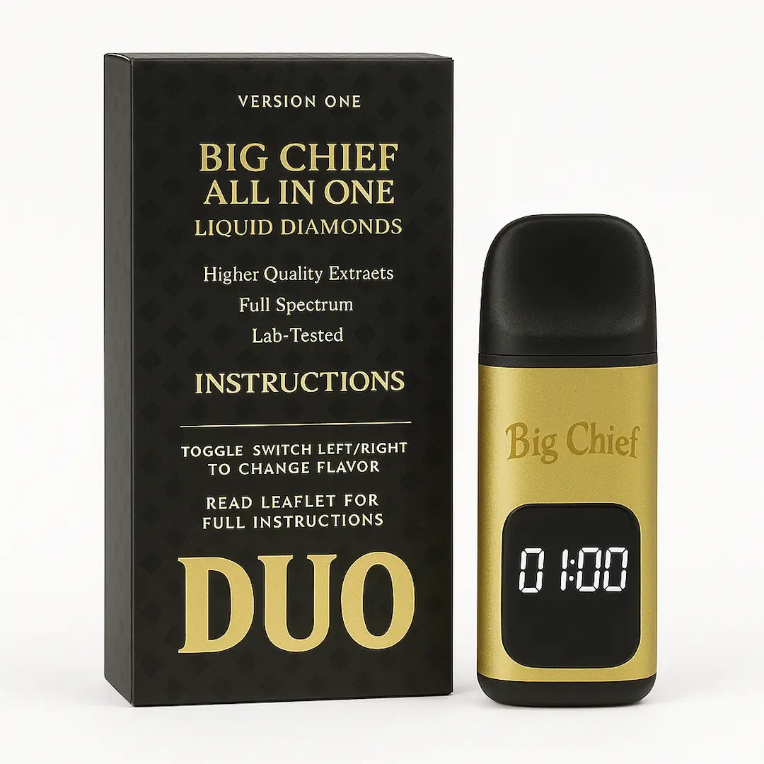 Big Chief DUO Vape Device and Box with Digital Timer – White Background