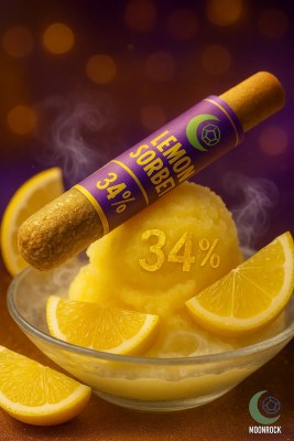 Lemon Sorbet pre-roll in grenade-style jar – 34% THC, lab-tested cannabis with euphoric, cerebral, and relaxing effects – Moonrock Online Shop