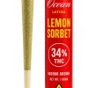 Bright red Lemon Sorbet cannabis pre-roll with authentic packaging and premium flower