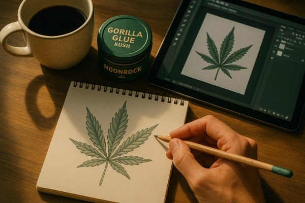 Artist using Gorilla Glue Kush Strain for creative projects with Moonrock cannabis products